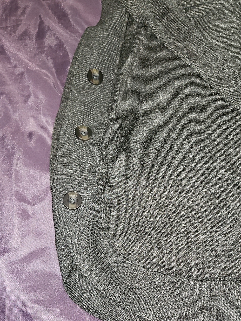 Women’s Gray Crew Neck Button-Accent Sweater